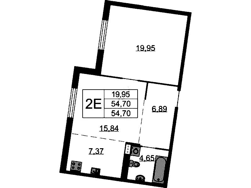 1-комнатная квартира 54.7 м², 8/9 эт., ЖК «Бакунина 33»